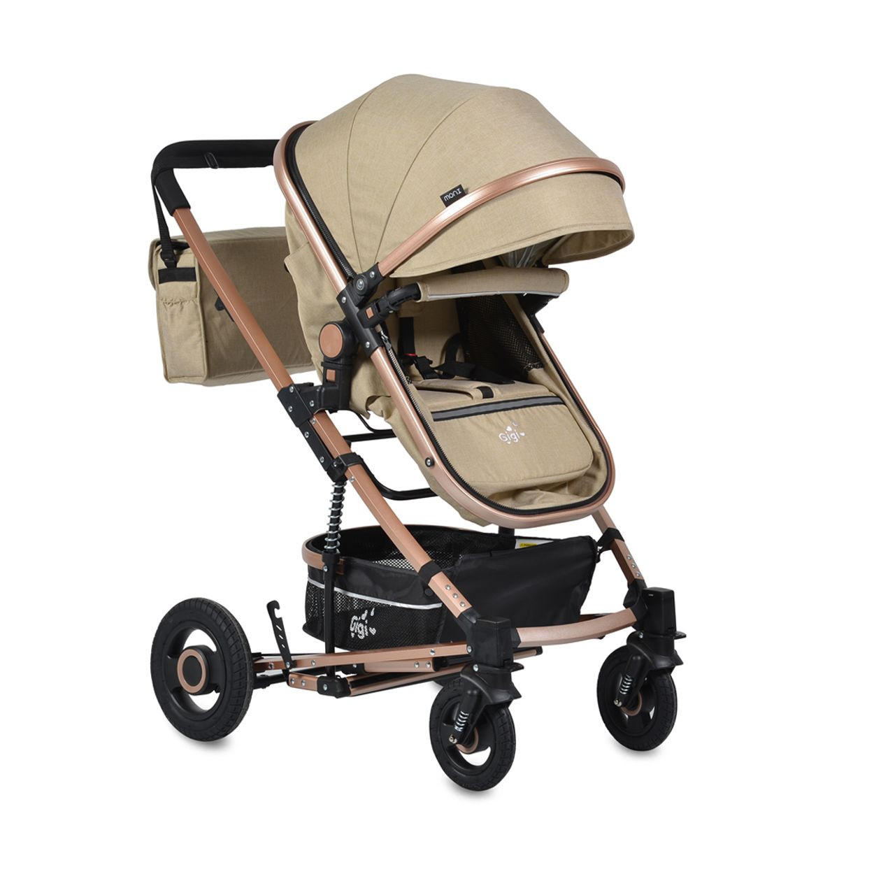 KINDERWAGEN Gigi beige Sportsitz Wickeltasche Getränkehalter - Beige, Metall (94/63/103cm) - Moni