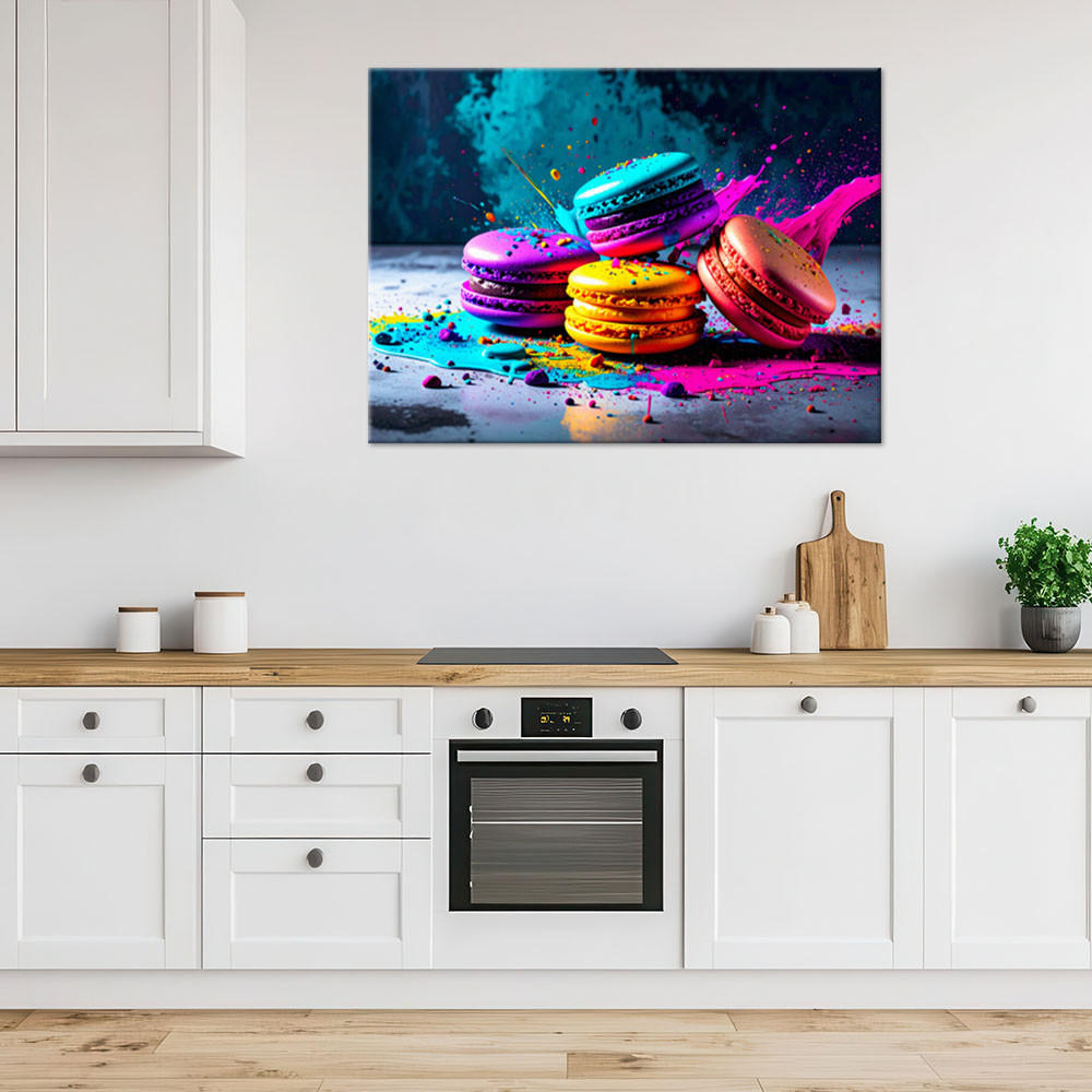 LEINWANDBILD bunte Kekse Makronen abstrakt 120x80cm - Multicolor, Textil (120/80cm) - Feeby