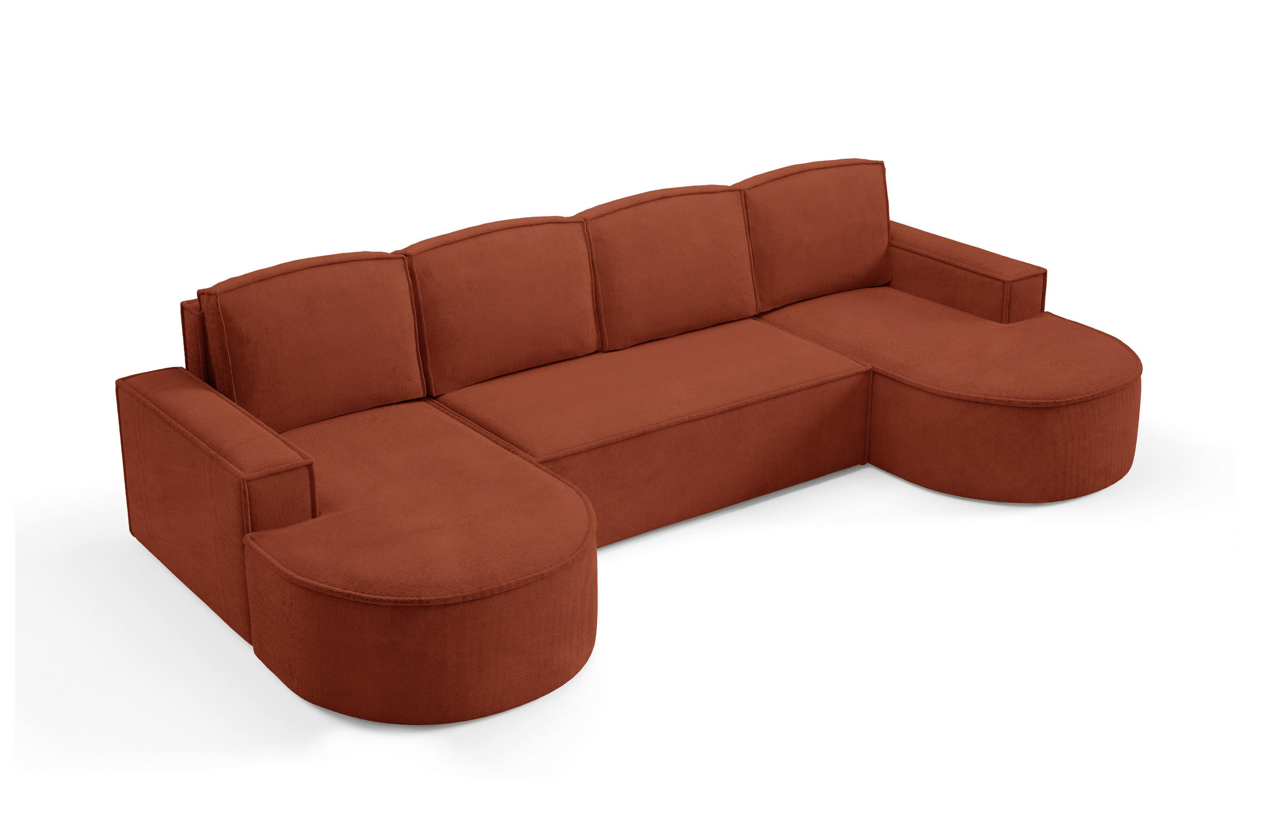 ECKSOFA MOLLY U Freistehendes, mit Schlaffunktion, 140x273cm, Bettkasten und Abnehmbaren Kissen – 316x157x88cm, Curio Stoff, Braun - Rotbraun, Holz/Textil (316/157cm) - DomoHome