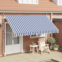 EINZIEHBARE Markise Handbetrieben 400 cm Blau/Weiß Gestreift - Blau, Textil (40/1/4cm) - furnicato