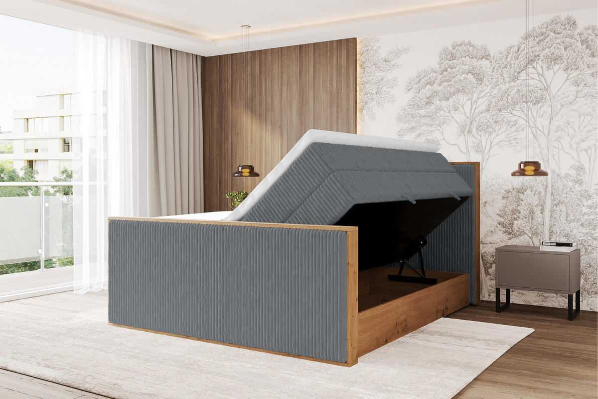 BOXSPRINGBETT LOLLI9 -Z-KING 200x200 - H3/H4 Dunkelgrau - Dunkelgrau, Holzwerkstoff (200/200cm) - ALTDECOR
