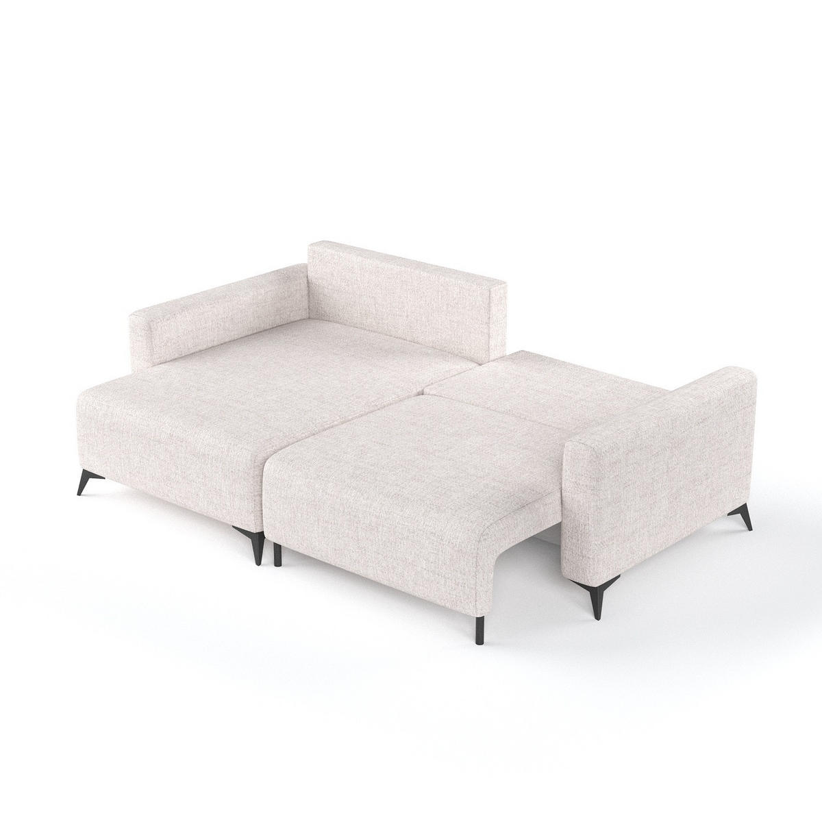 ECKSOFA NUVIO mit Schlaffunktion Hellbeige im Neve Stoff - Sandfarben/Schwarz, Holz/Holzwerkstoff (239/148cm) - AltaBeds