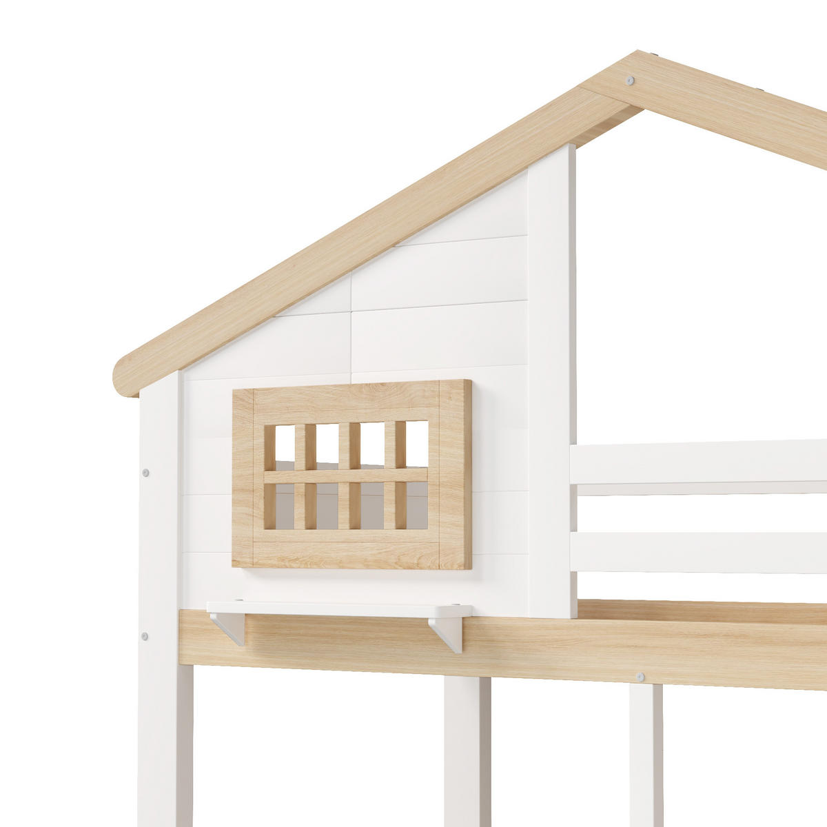 ETAGENBETT 90/200 mit Ausziehbett und Stauraumleiter in Weiß und Natur - Weiß/Naturfarben, Holz/Holzwerkstoff (90/200cm) - EVRYAE