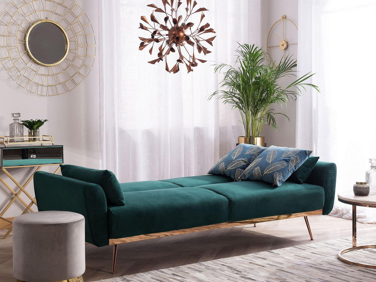 3-SITZER-SCHLAFSOFA Samtstoff Grün Eina - Hellgrün, Textil (210/86/81cm) - Beliani