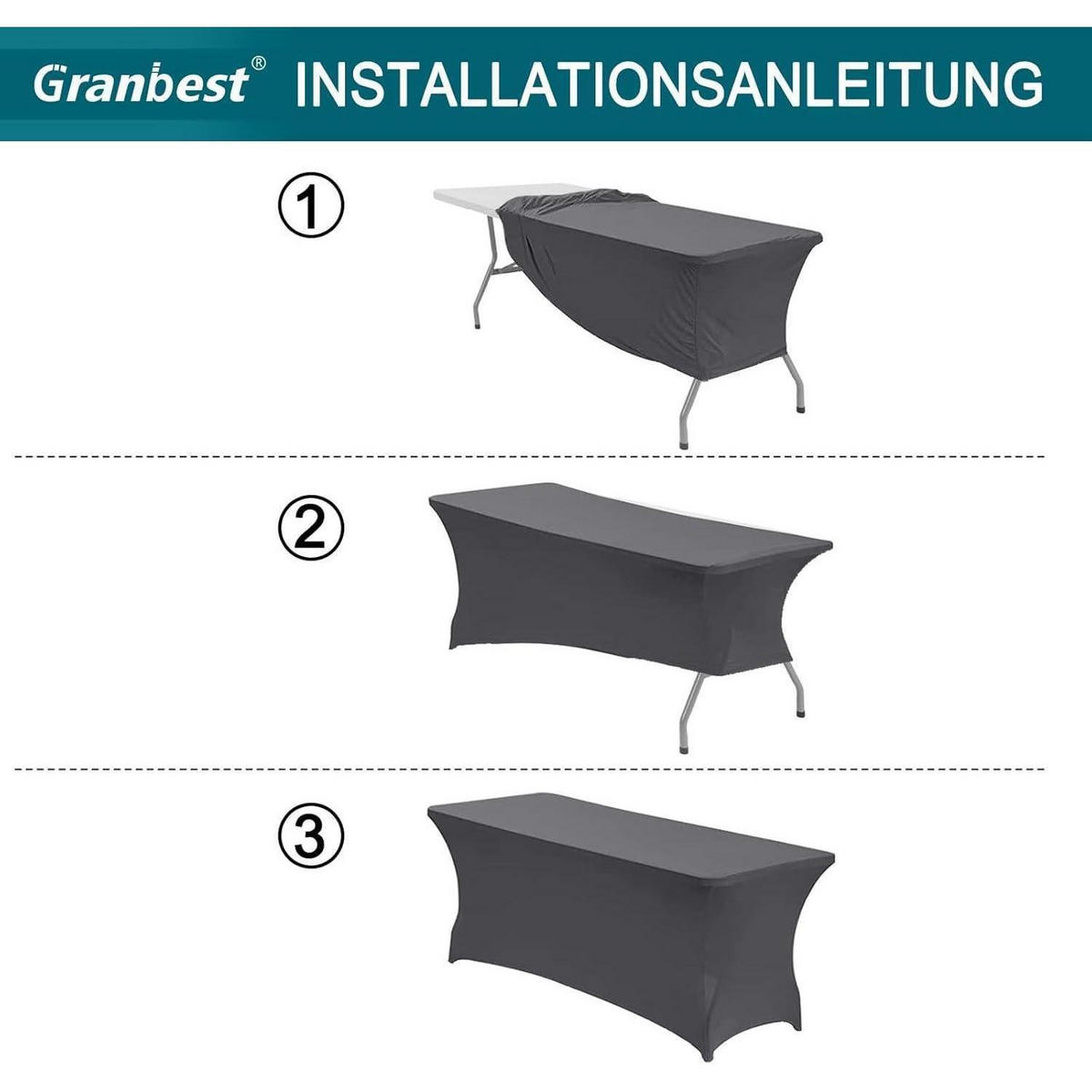 TISCHDECKE Spandex Grau 183 x 76 cm - Schwarz, Textil (183/76/1.5cm)