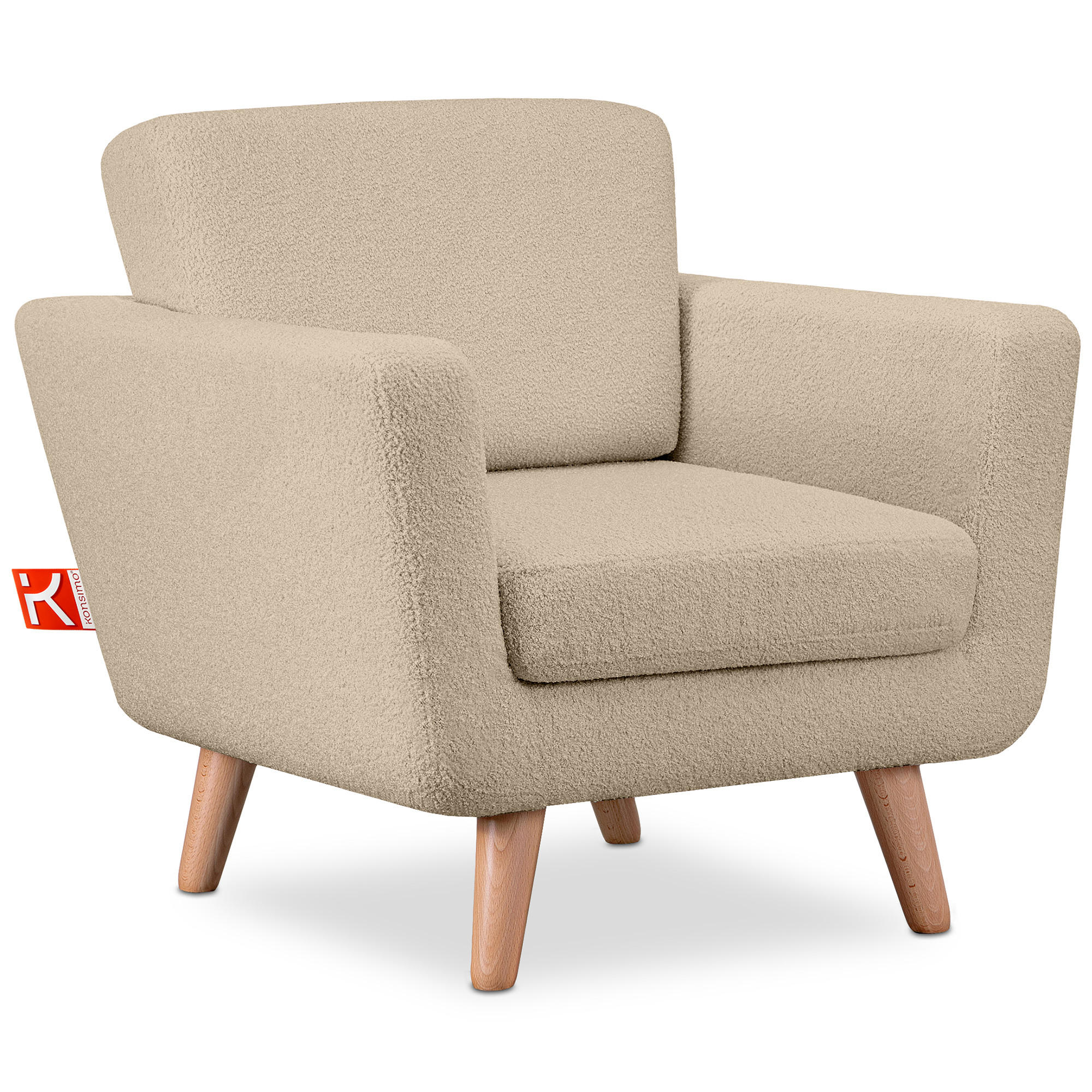 SESSEL TAGIO Massivholz-Beine, Beige - Beige/Braun, Buchenholz/Textil (86/80/88cm) - KONSIMO®