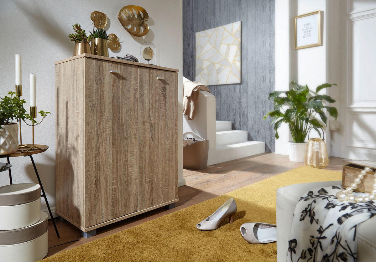 SCHUHSCHRANK Holz mit 2 Türen und 3 Einlegeböden, Beige 60x35x90 cm - Beige/Grau, Holz/Kunststoff (60/90/35cm) - KADIMA DESIGN