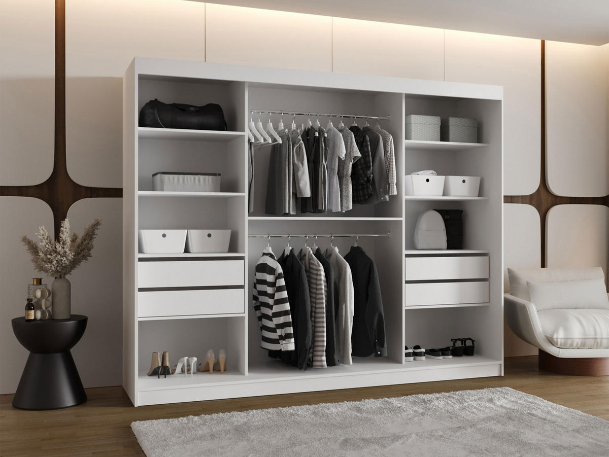 SCHWEBETÜRENSCHRANK Wika 250 cm mit Schubladen - Silberfarben/Schwarz, Holzwerkstoff/Kunststoff (250/200/62cm) - MIRJAN24