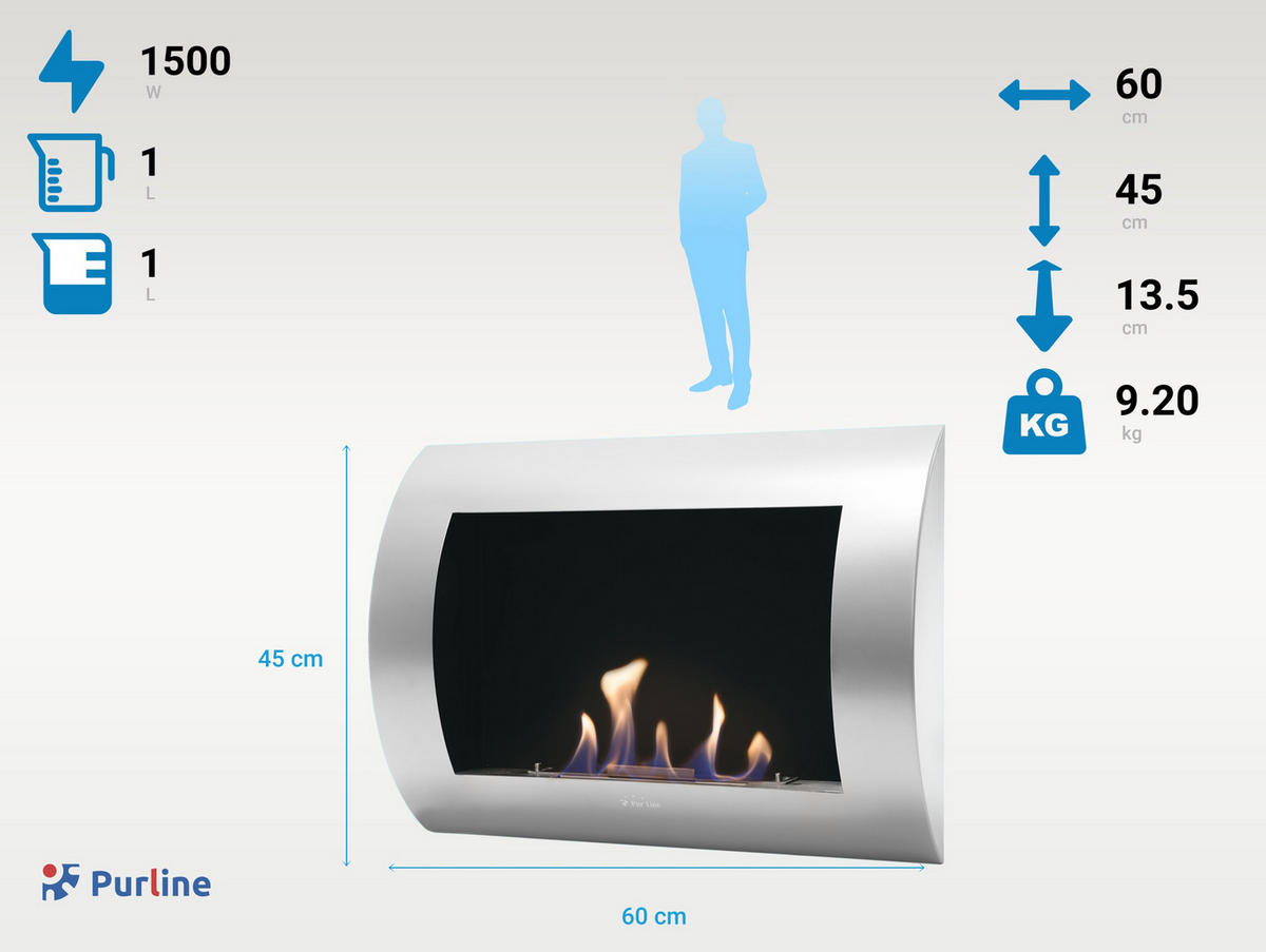 BIOETHANOL-KAMIN Silber Wandmodell inklusive 1 L Brennblock - Silberfarben, Metall (60/45/14cm) - Purline