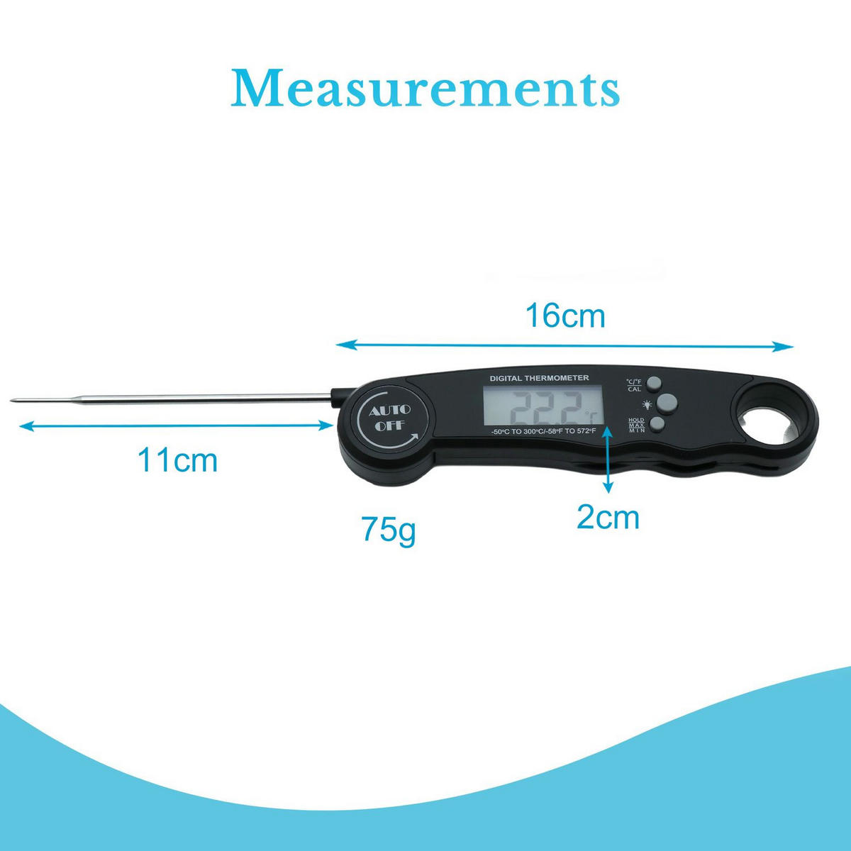 KÜCHENTHERMOMETER mit LCD-Display und Alarmfunktion - Schwarz, Kunststoff - Intirilife