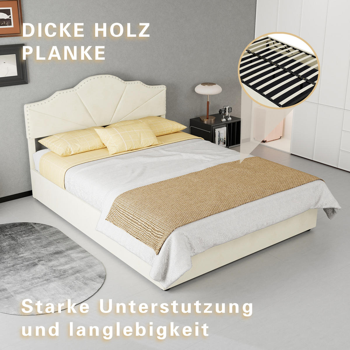 STAURAUMBETT 140/200 cm mit Hydraulik-Stauraum, DE-41913, in Beige - Beige, Metall (140/200cm) - ComfortXL