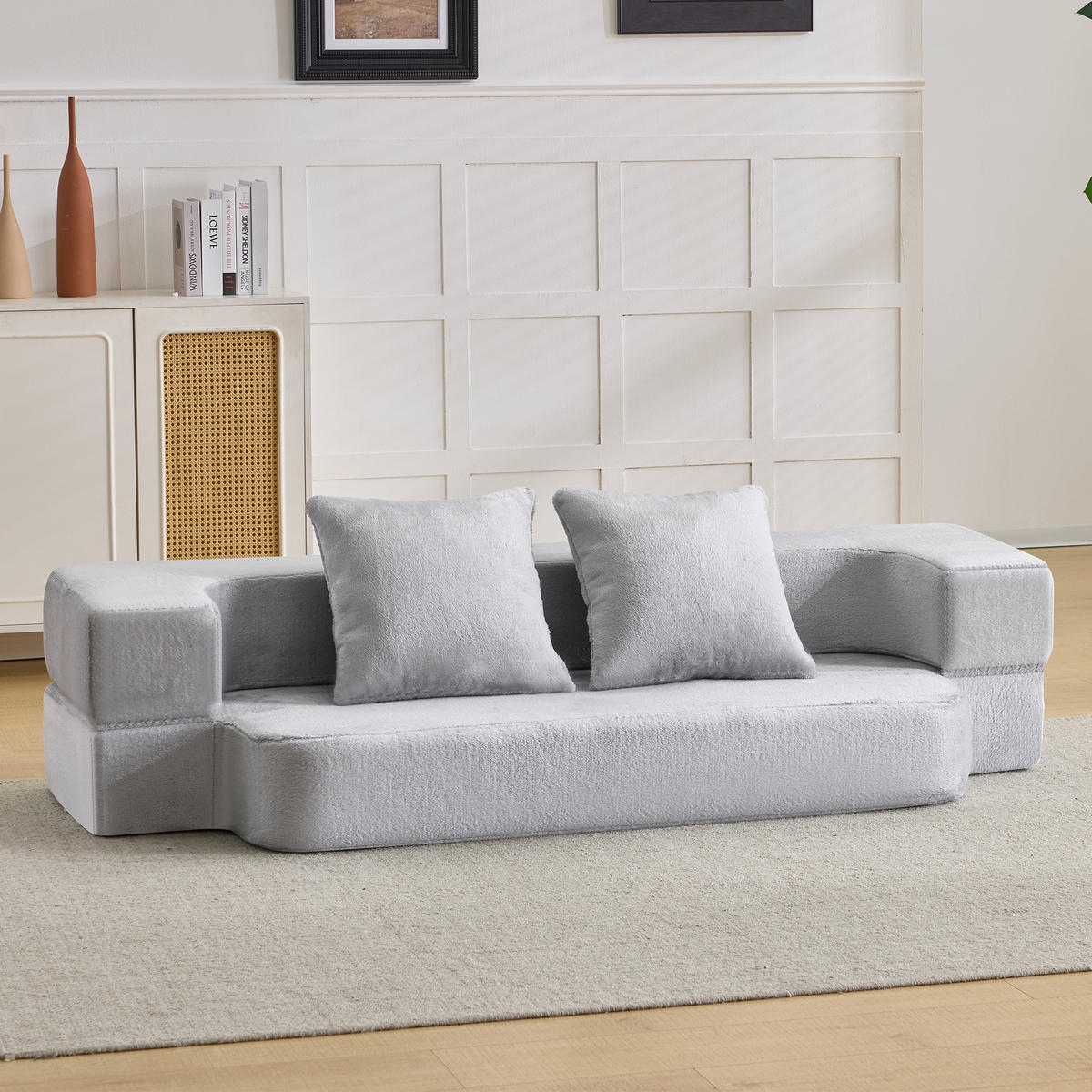 2-SITZER SCHLAFSOFA Stoff Hellgrau mit Kissen - Hellgrau, Textil (190/48/104cm) - WISHDOR