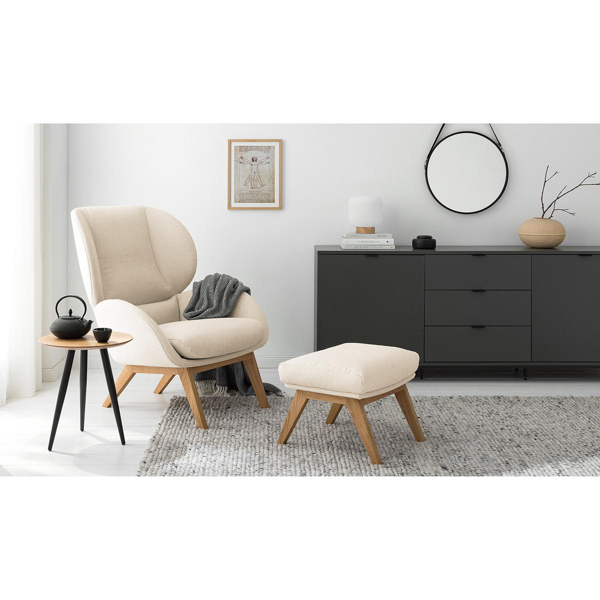 SESSEL - Eichefarben/Beige, Eichenholz/Holz (82/102/90cm) - home24