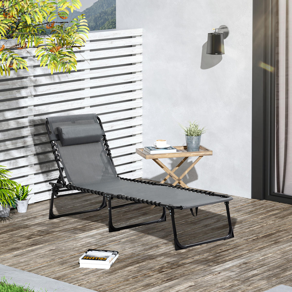 SONNENLIEGE aus Polyester 185x58x30 cm in Grau mit 5-fach verstellbarer Rückenlehne - Grau, Textil (58/30/185cm) - Modfu