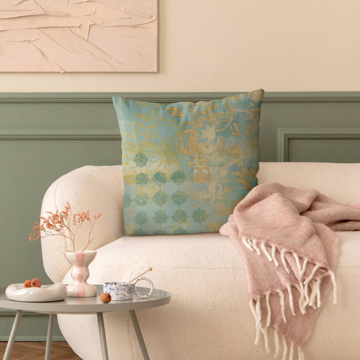 KISSENBEZUG Marokkanische Collage in Gold und Türkis II 40/40 cm - Goldfarben, Textil (40/40cm) - Bilderwelten