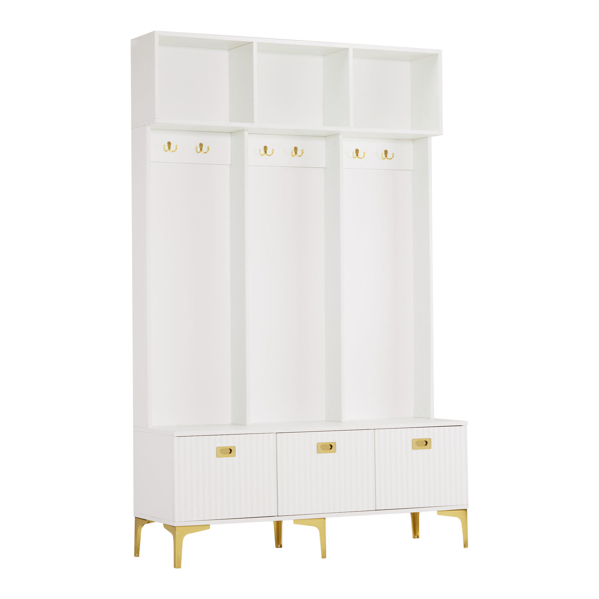 GARDEROBEN weiß & gold, mit sitzbank und 6 haken - Weiß, Holzwerkstoff (120/191/40cm) - Urban Meuble