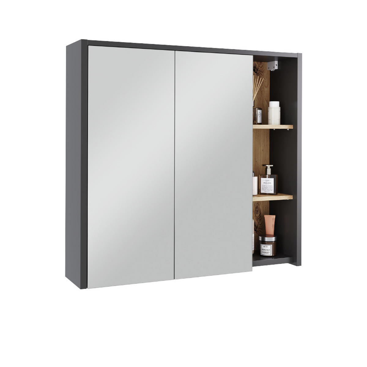 BADSPIEGELSCHRANK Viola Grau/Artisan 80 x 75 cm mit offenen Regalen - Eiche Artisan/Grau, Holzwerkstoff (80/75/18cm) - Vicco