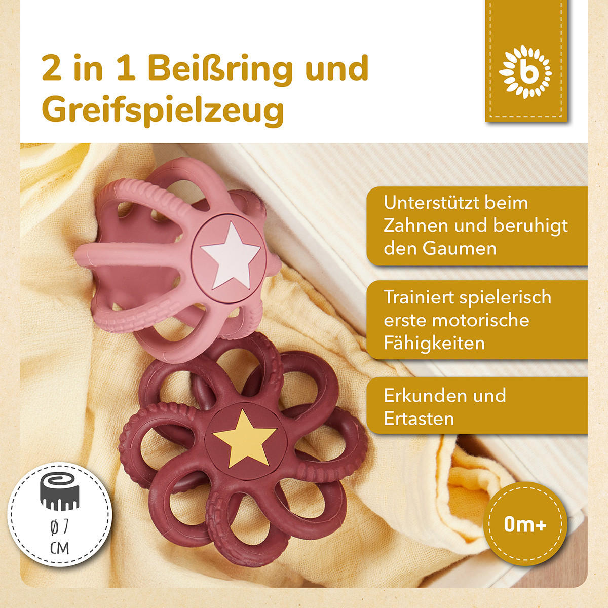 BEISS- und Greifball Silikon Rosy 2er Set - Multicolor, Kunststoff (7/7cm) - Bieco Spielwaren