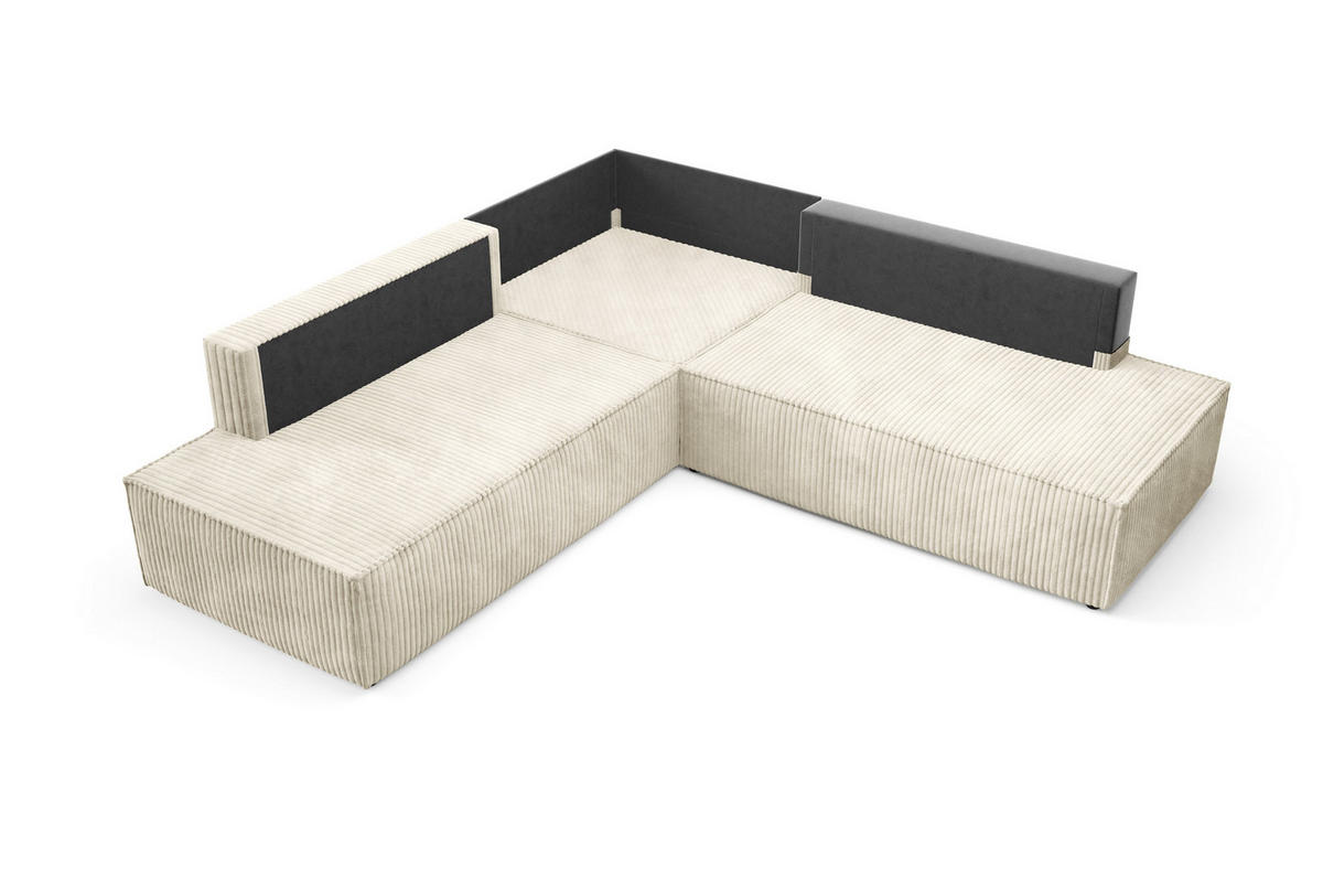 ECKSOFA TESSO II R-S Creme Kordstoff mit Schlaffunktion - Creme, Holz (254/254cm) - MASSENO