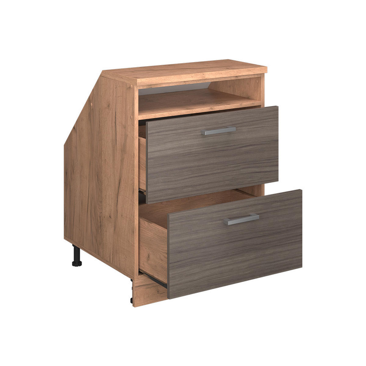 KUHINJSKI ORMAR ZA KOSINE KROVA R-Line Plemenita Siva 60 cm s 2 ladice, korpus ormara dubine 60 cm - hrast medunac/siva, drvni materijal (60/83.8/60cm) - Vicco