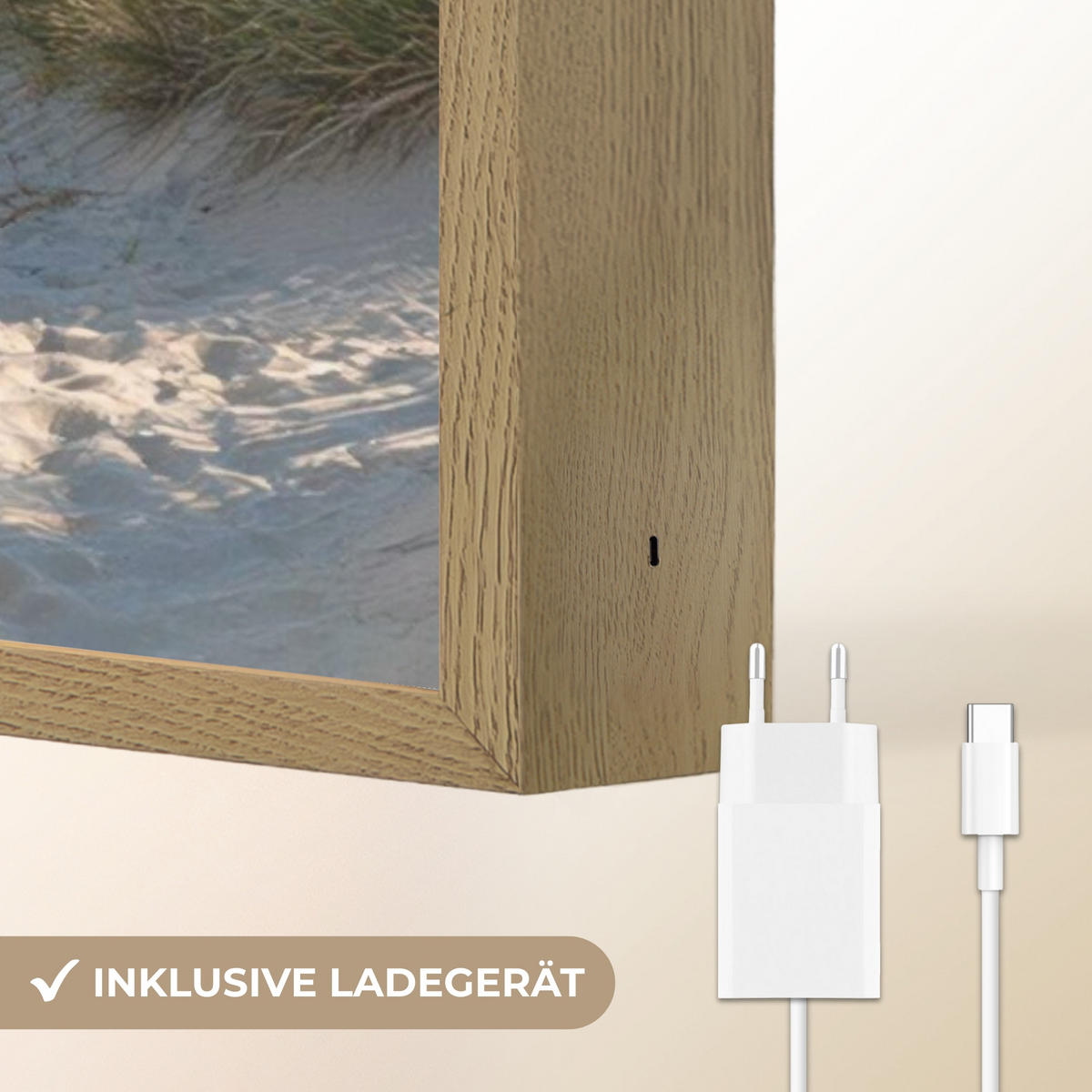 NÁSTĚNNÁ LAMPA S AKUMULÁTOREM Pláž - moře - duny - písek - léto 40x60 cm - písková barva, kompozitní dřevo (40/60/8cm) - OnlyWow