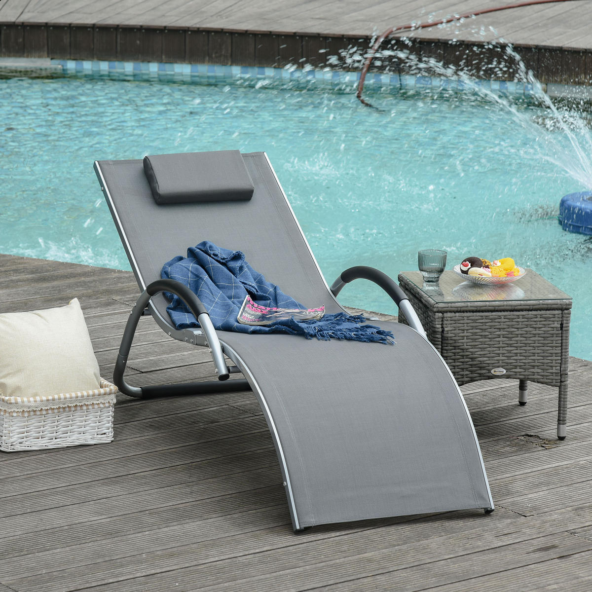GARTENLIEGE - Grau, Textil/Metall (60/65/160cm) - Outsunny