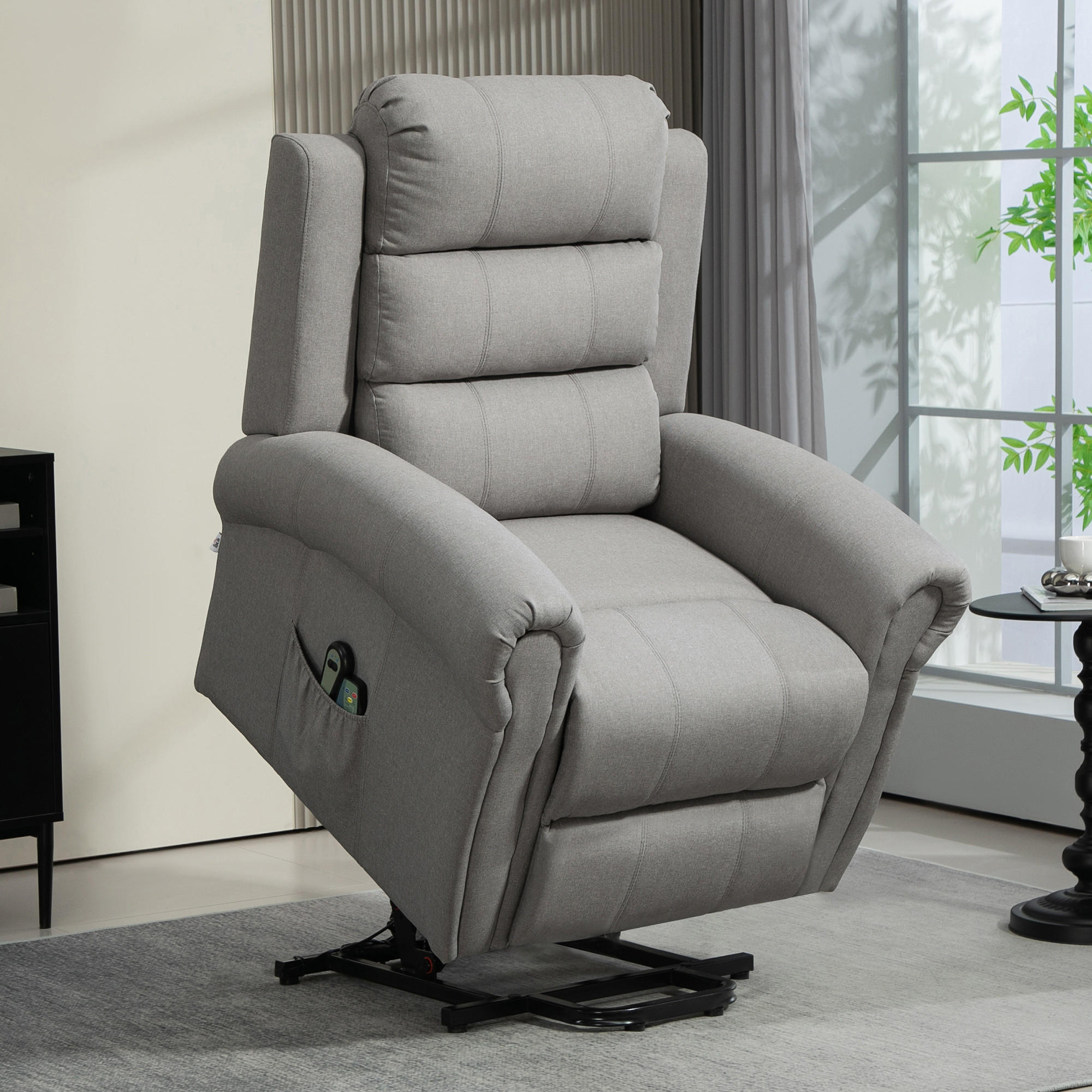 FERNSEHSESSEL mit Aufstehhilfe Relaxsessel mit Liegefunktion, Heizfunktion - Hellgrau/Schwarz, Textil/Metall (89/106/91cm) - HOMCOM