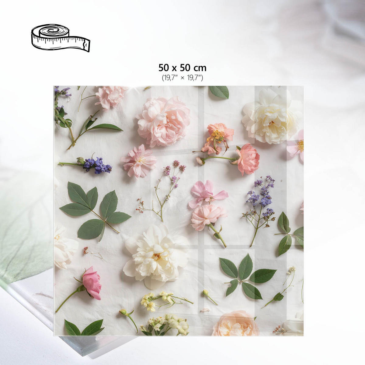 TISCHPLATTE 50x50 cm – Blumenarrangement - Creme, Glas (50/50/0.4cm) - Wallfluent