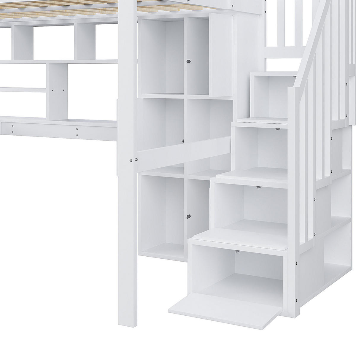 HOCHBETT 140x200cm Weiß + Natur LED-Licht Ablageleiter Schreibtisch - Multicolor, Holz (140/200cm) - FLIEKS