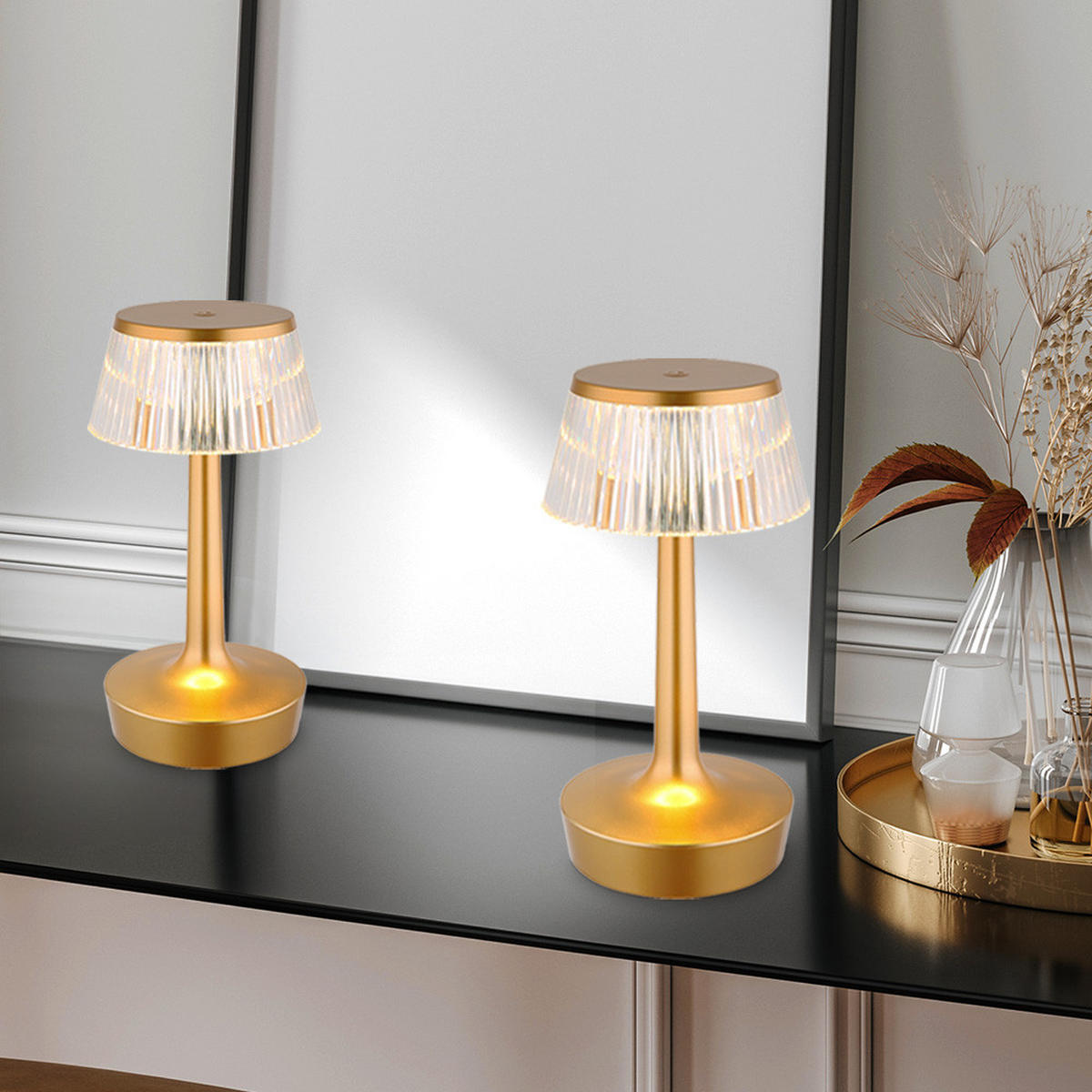 LED TISCHLEUCHTE Messing Kristall-Effekt - Messingfarben, Kunststoff (12/12/23cm) - Globo Lighting