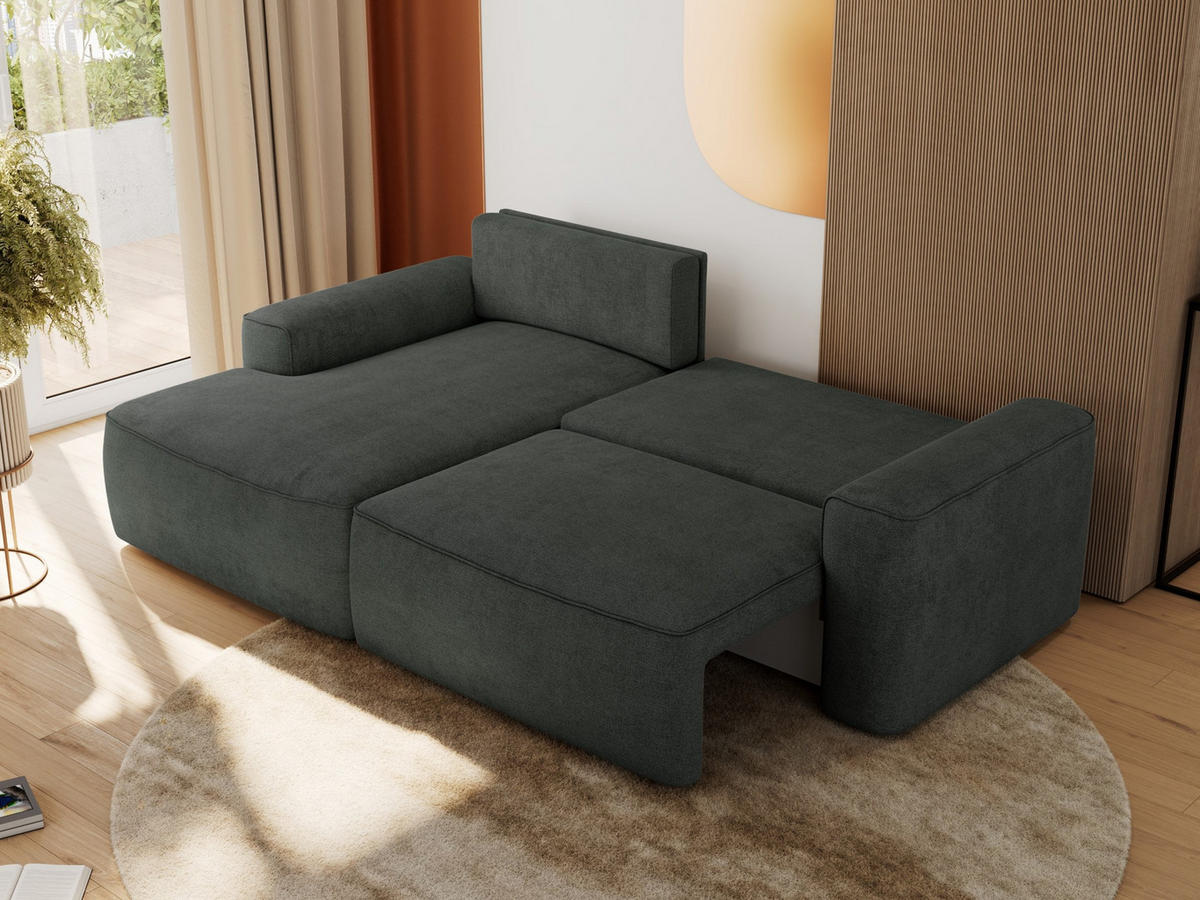 ECKSOFA BELLUNO L Dunkelgrau Strukture - Links - Dunkelgrau/Schwarz, Textil (144/233cm) - MKS