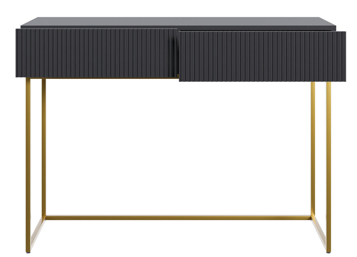 SCHMINKTISCH Veldio Schwarz mit goldenen Beinen 110 cm - Goldfarben/Schwarz, Holzwerkstoff/Metall (110/79/40cm) - Selsey