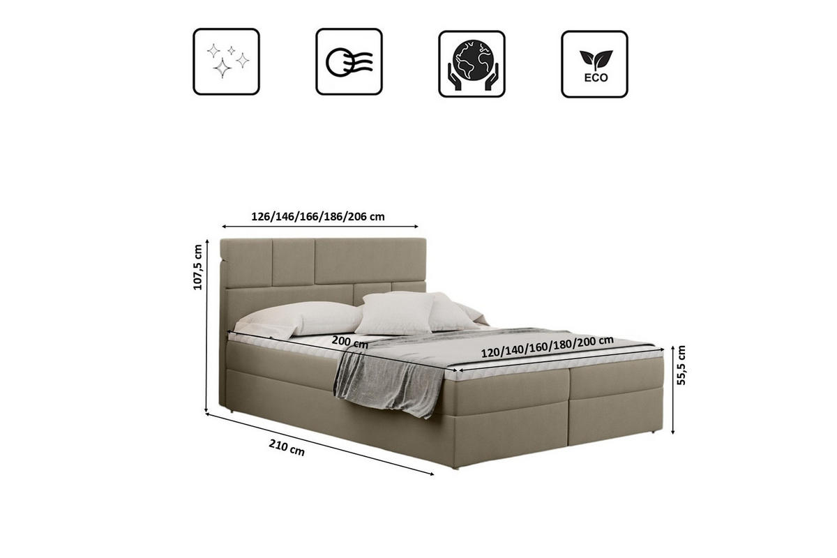 BOXBETT Mit Bettkasten BALI Stoff Mat Velvet Beige 140x200 cm H3-Bonell - Beige, Holz/Holzwerkstoff (140/200cm) - Kaiser Möbel