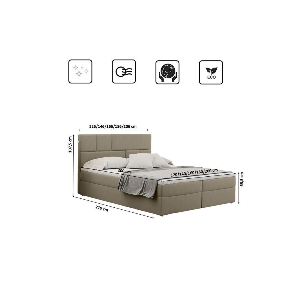 Thumbnail - Kaiser Möbel Boxbett, Beige, Textil, H3, Höhe ca. 20 cm, einzeln stellbar,Rechteckig, Kufe, 200x200 cm, Schlafzimmer, Be...