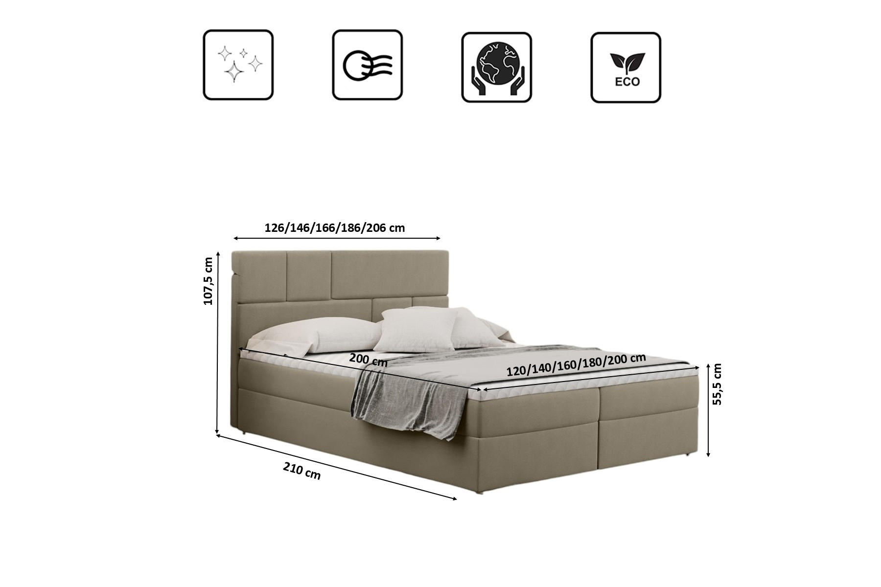 Thumbnail - Kaiser Möbel Boxbett, Beige, Textil, H2, Höhe ca. 20 cm, einzeln stellbar, 200x200 cm, Schlafzimmer, Betten, Boxspringbe...