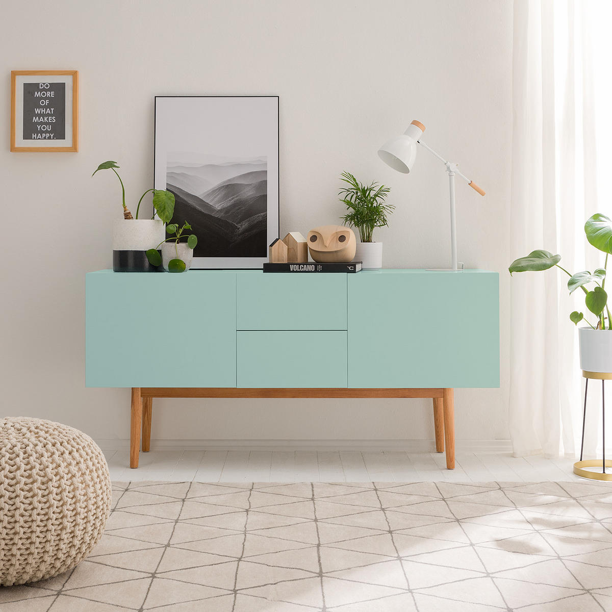 SIDEBOARD - Breite 150 cm - Eichefarben/Mintgrün, Holzwerkstoff (150/72/40cm) - home24