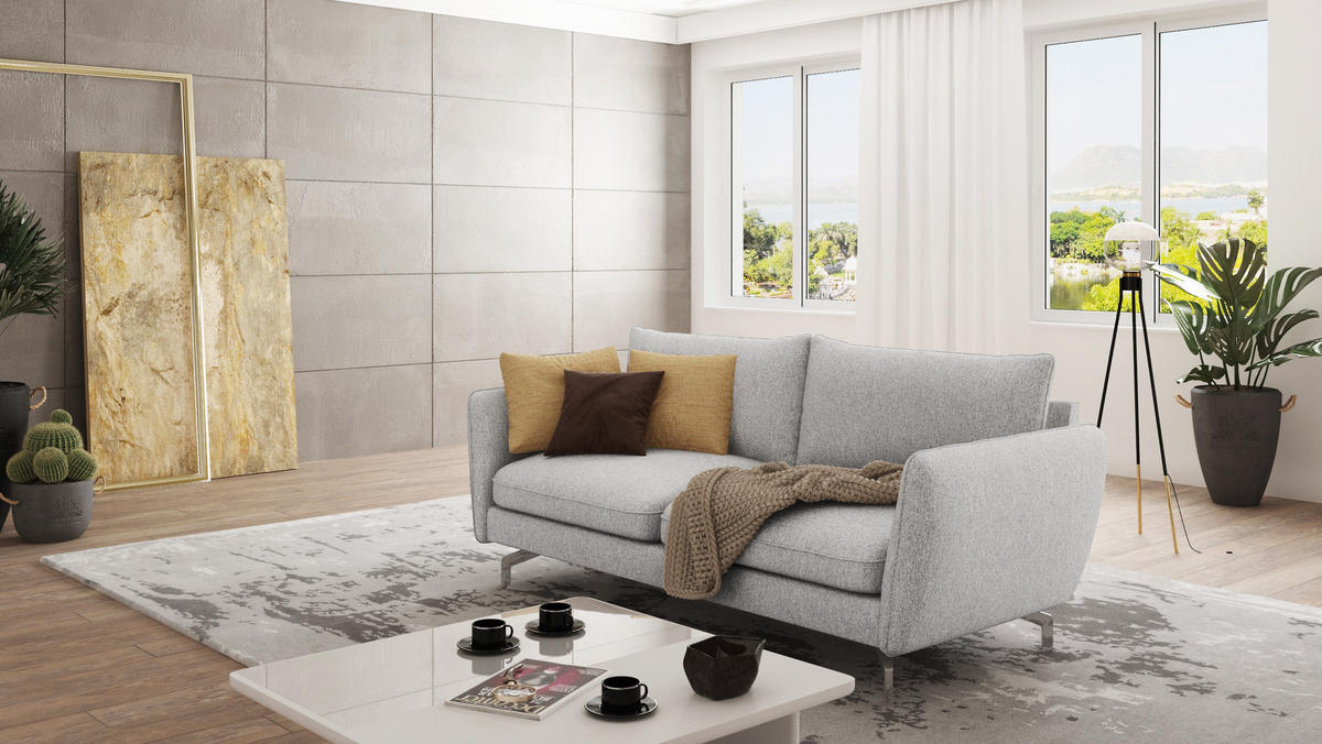 3-SITZER-SOFA Elou Silber Microfaser - Chromfarben/Silberfarben, Holz/Textil (203/87/92cm) - S-Style Möbel