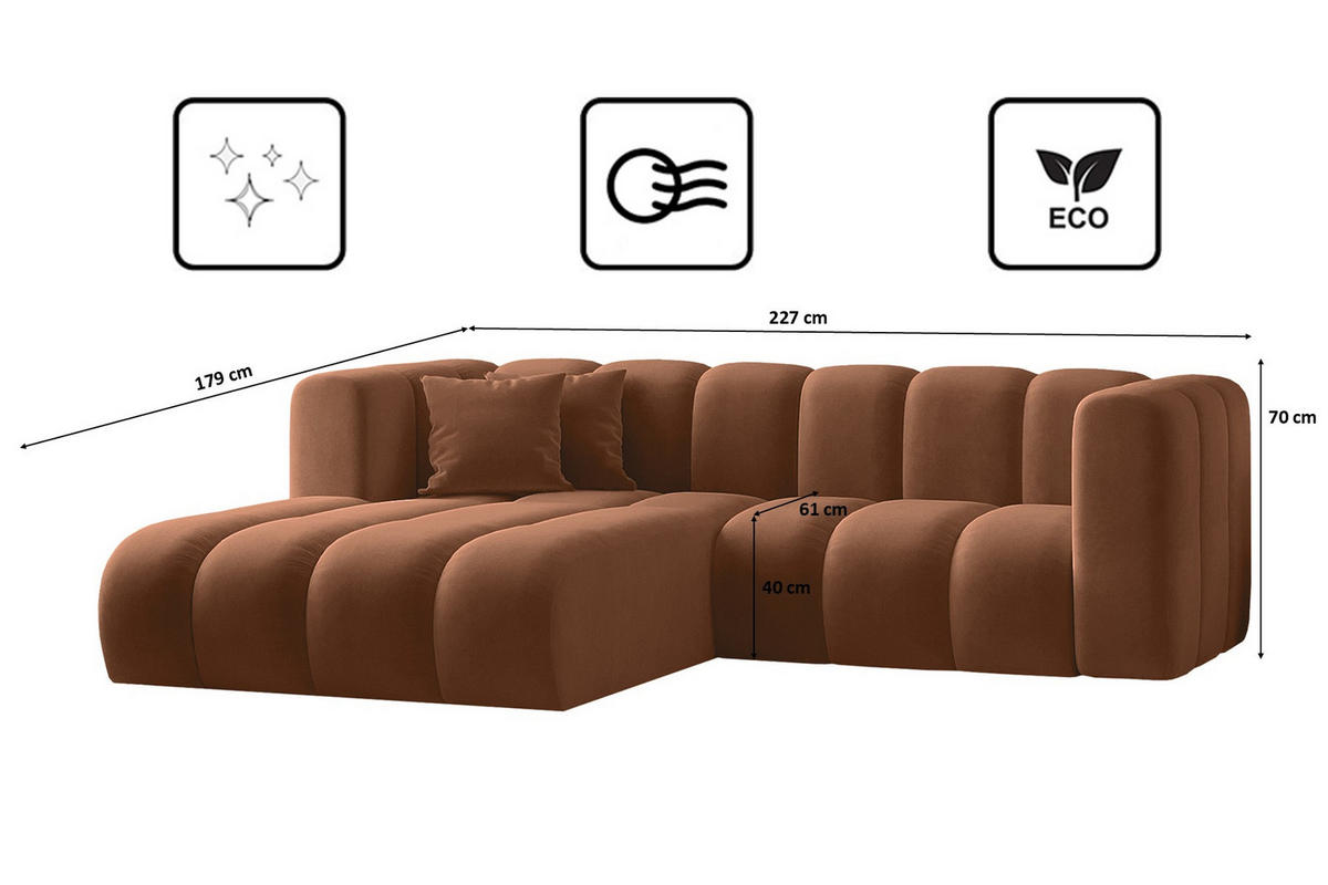 ECKSOFA L-from, Sofa Grand modular stoff Salvador Braun Links - Braun, Holz (179/227cm) - Kaiser Möbel