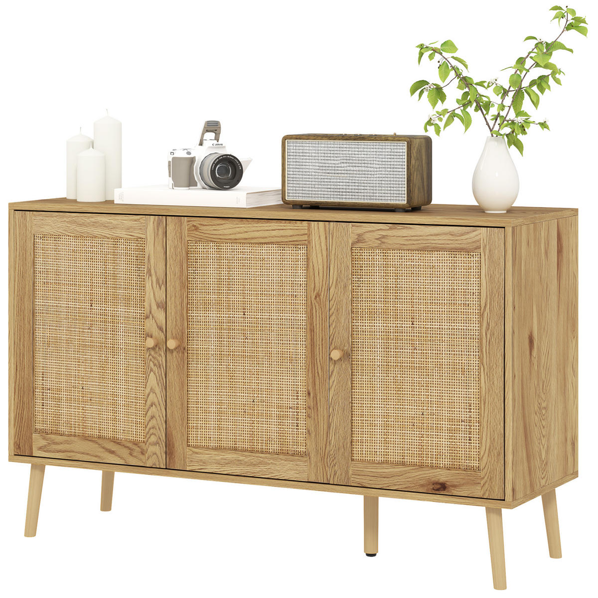 SIDEBOARD Naturfarben, Rattantüren, 120/40/75 cm - Naturfarben, Holz (120/75/40cm) - PANGIVO