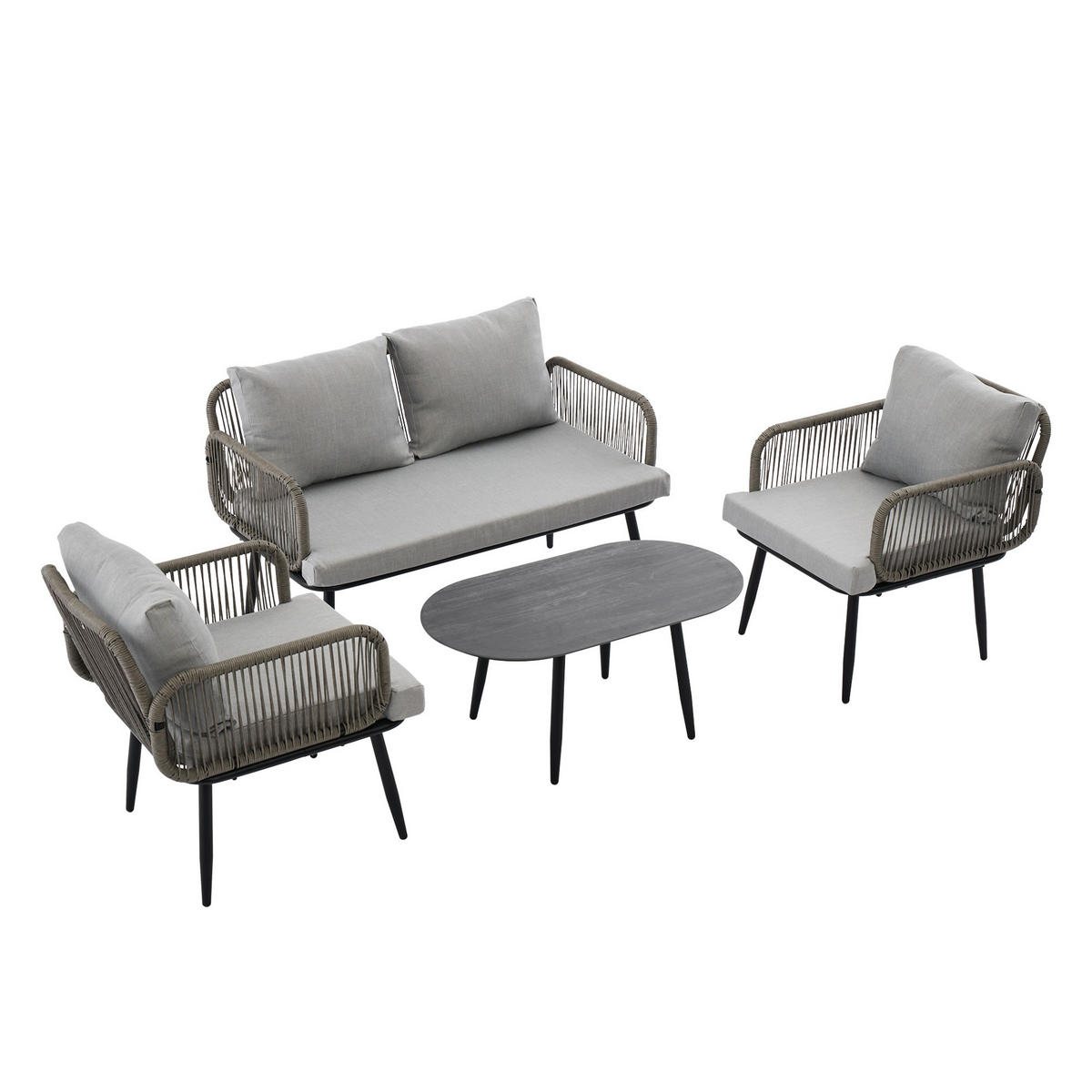 GARTENGARNITUR 4-teiliges Gartenmöbel Set,PE Rattan Garten-Loungestuhl-Set,Grau - Grau, Metall - LVHOM