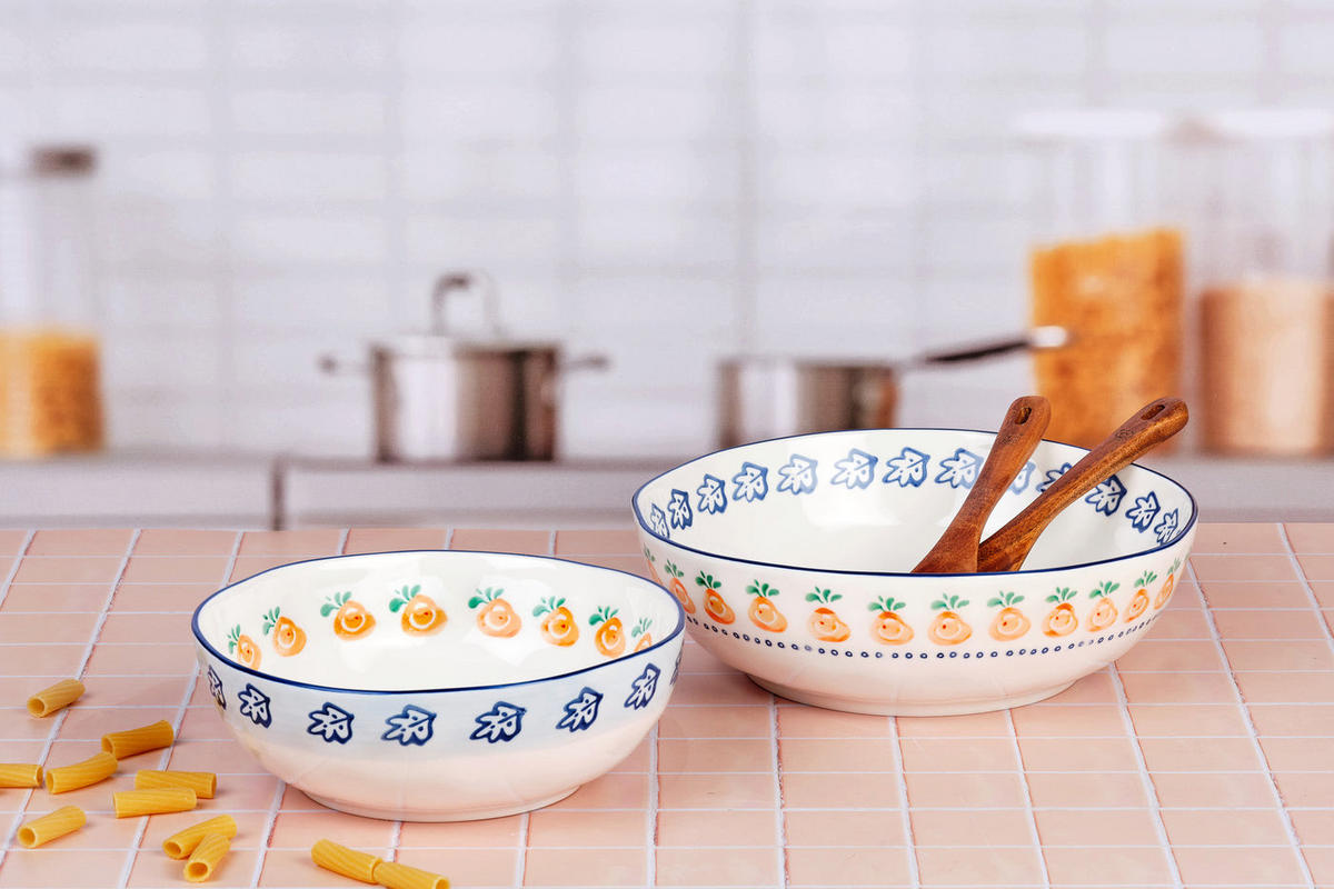 SALATSCHALEN Napoli Ø23,5cm und Ø28cm - 2er-Set - Zitrusfrucht - Weiß, Keramik - Björn