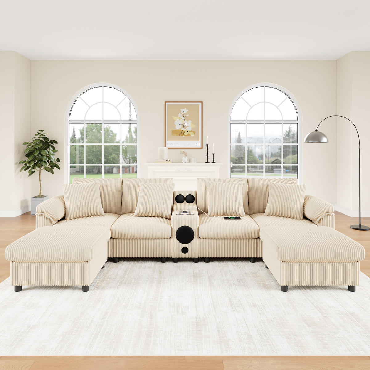 WOHNLANDSCHAFT DE-33251 modular mit Bluetooth und Konsole Beige - Beige, Holzwerkstoff (315.5/84.5/144cm) - ComfortXL