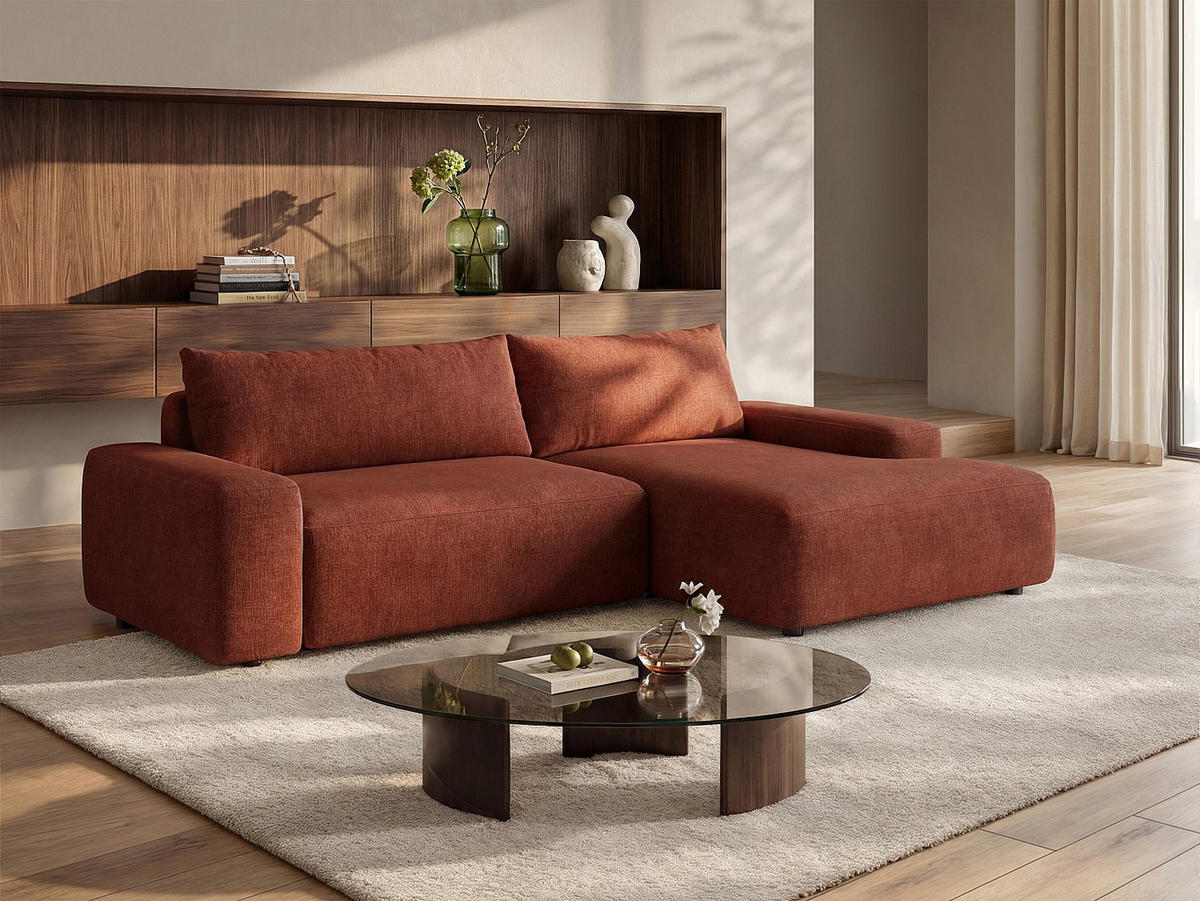 SCHLAFSOFA - 4 Personen - Stoff - Terracotta - - Terracotta, Textil (264/87/162cm) - Vente-Unique