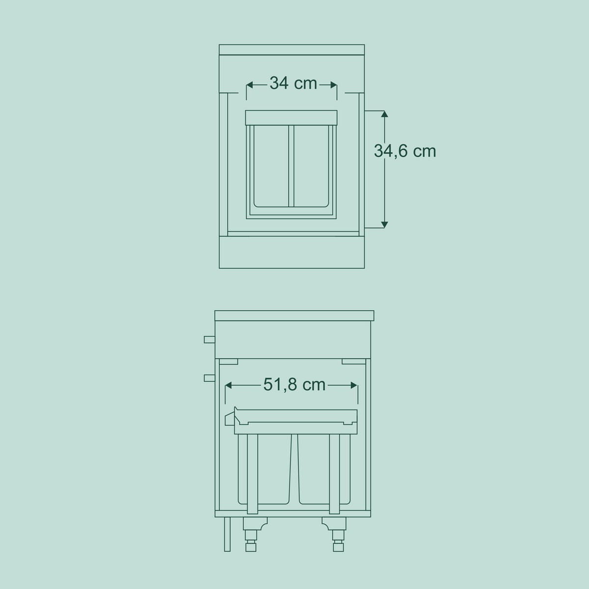 EINBAUMÜLLEIMER 2x15 L - Grau, Kunststoff/Metall (34/34.6/51.8cm) - Relaxdays