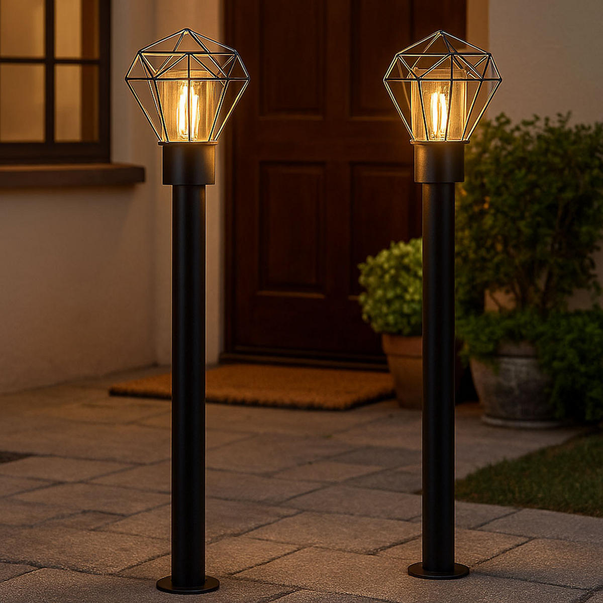 LED STEHLEUCHTE Gitter Edelstahl Schwarz - Schwarz, Metall (22.5/25.5/100cm) - Globo Lighting