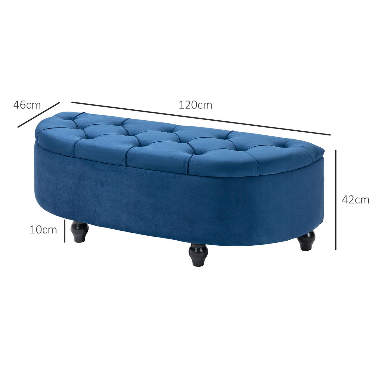 TRUHENBANK DE-16382 halbrund mit Knopfpolster und Hydraulik Blau - Blau, Textil (120/42/46cm) - ComfortXL