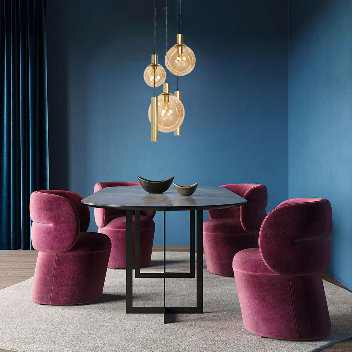 LED HÄNGELEUCHTE Bollique Messing Bernstein - Messingfarben, Glas (60/60/350cm)