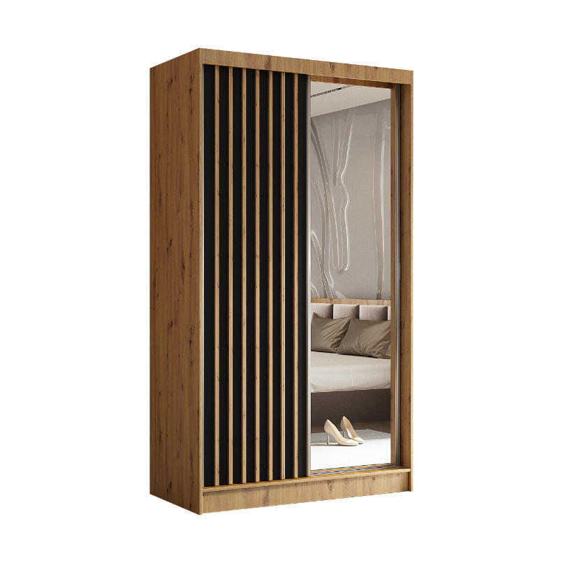 SCHWEBETÜRENSCHRANK Erika 120 cm mit Lamellen und Spiegel 2-türig, Artisan, schwarz, Lamelle Artisan - Braun, Kunststoff (120/216/51cm) - Margaret Hadas24