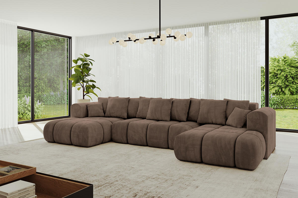 WOHNLANDSCHAFT Ottomane Links CLOUD-U-v1 414x180x40 Braun Velours - Braun, Holzwerkstoff/Kunststoff (414/90/180cm) - ALTDECOR