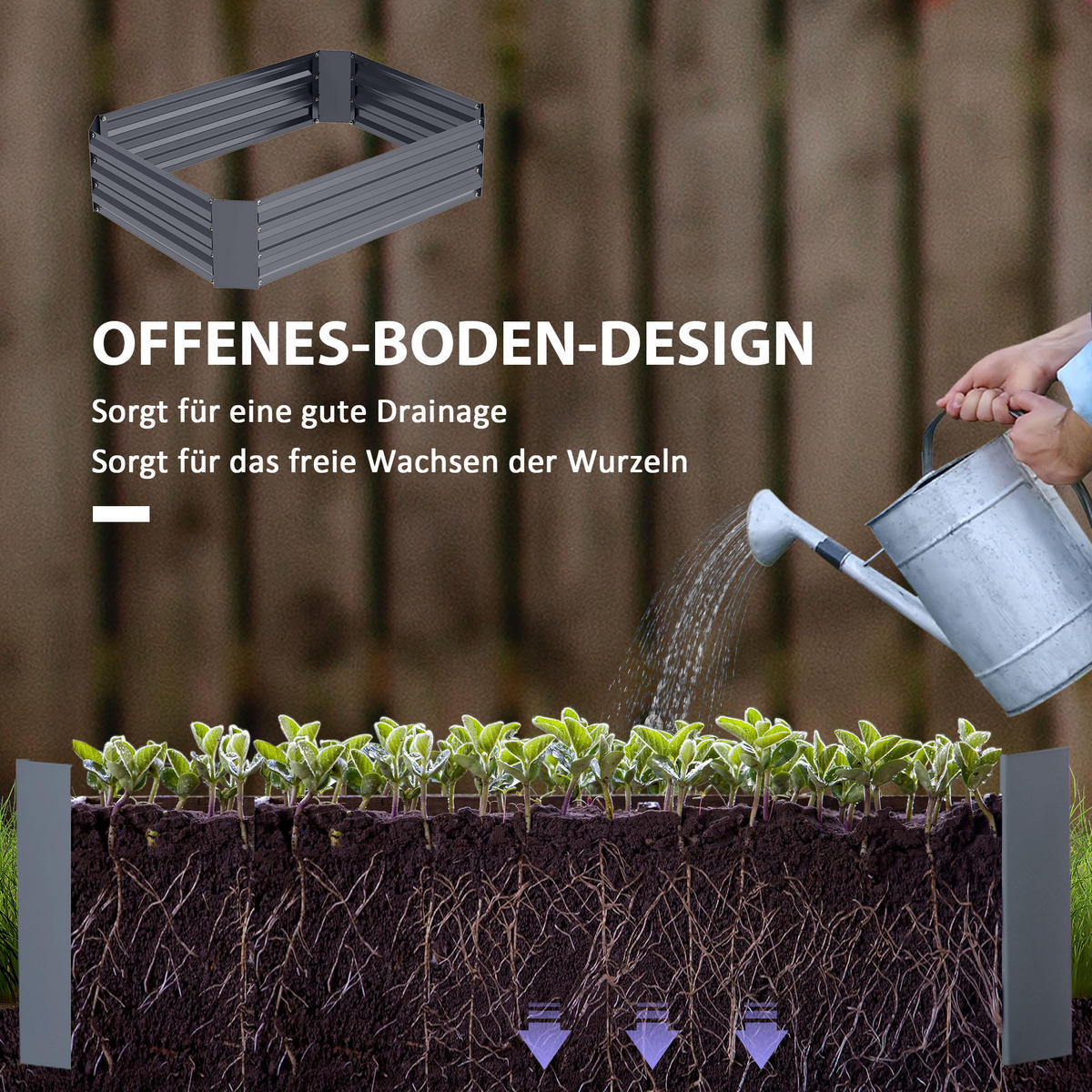 HOCHBEET, 120L x 90B x 30H cm - Dunkelgrau, Metall (90/30/120cm) - Outsunny